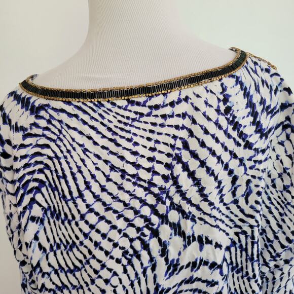 Soft Surroundings South Beach Tunic Beaded Lace Up Blue White Women Large - Picture 8 of 15